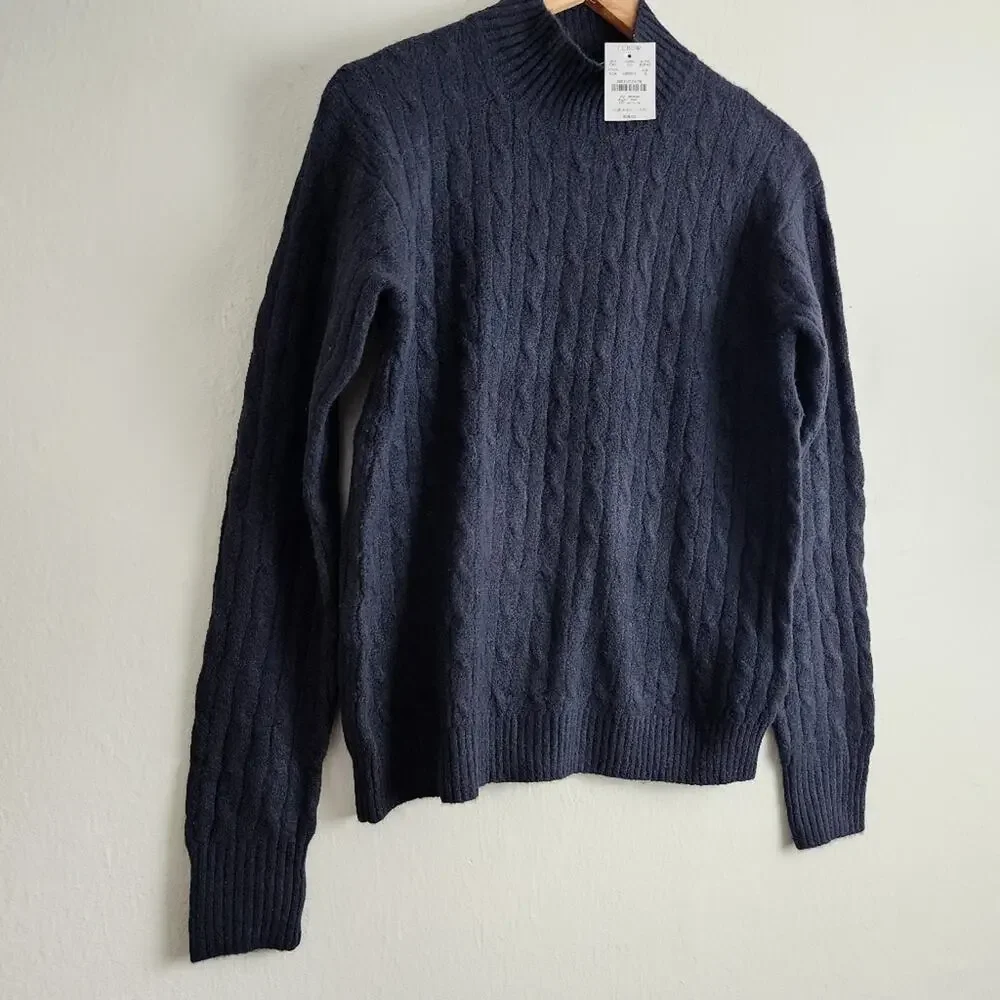 J. Crew Cable Knit Mockneck Sweater in Extra Soft Yarn | Black Size Small